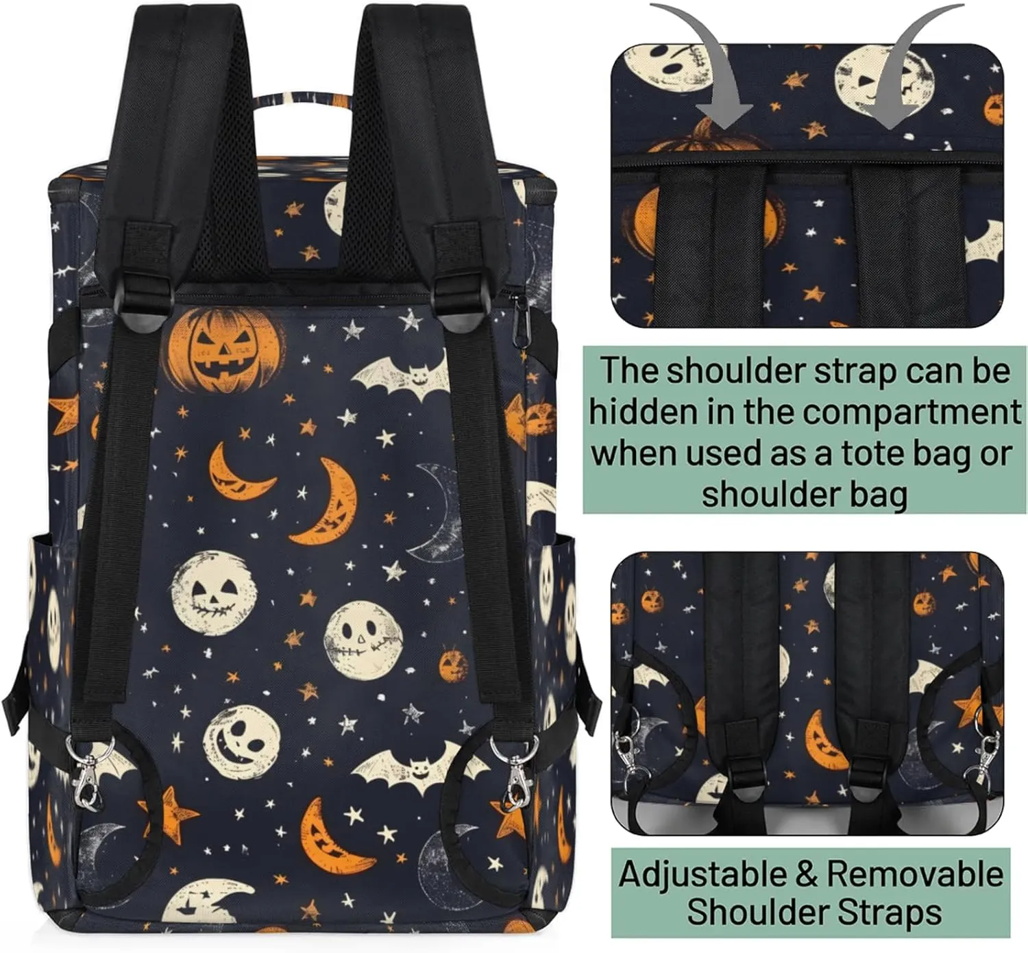 Tactical Sports Duffle Bag for Travel Waterproof Gym Bag with Shoe Compartment 48L Carry On Luggage for Men & Women 3-in-1 Durable Travel Luggage Bats Moon Pumpkin