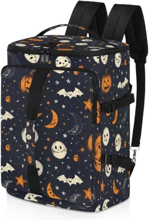 Tactical Sports Duffle Bag for Travel Waterproof Gym Bag with Shoe Compartment 48L Carry On Luggage for Men & Women 3-in-1 Durable Travel Luggage Bats Moon Pumpkin