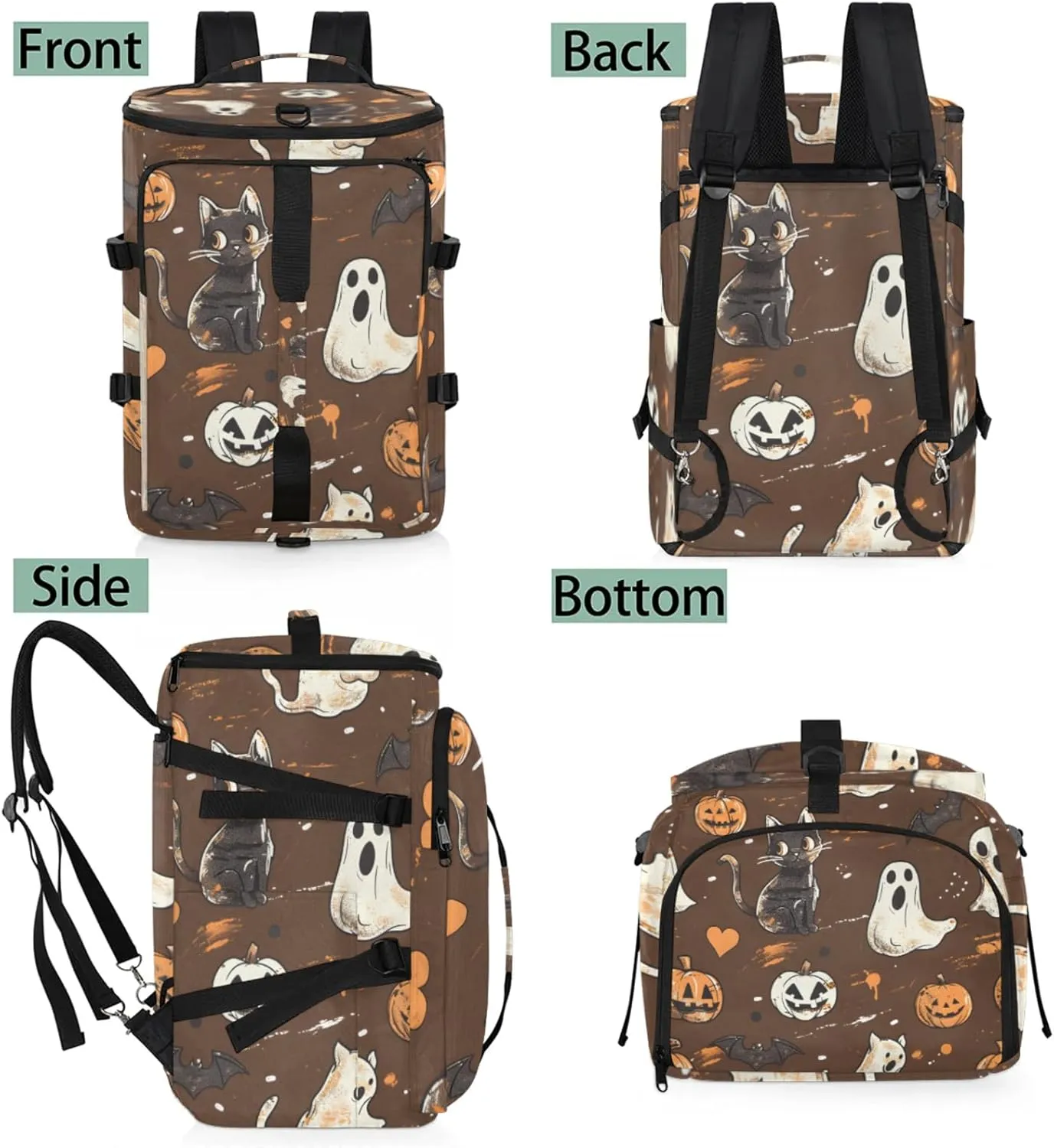 Tactical Sports Duffle Bag for Travel Waterproof Gym Bag with Shoe Compartment 48L Carry On Luggage for Men & Women 3-in-1 Durable Travel Luggage Cats Pumpkin Ghosts