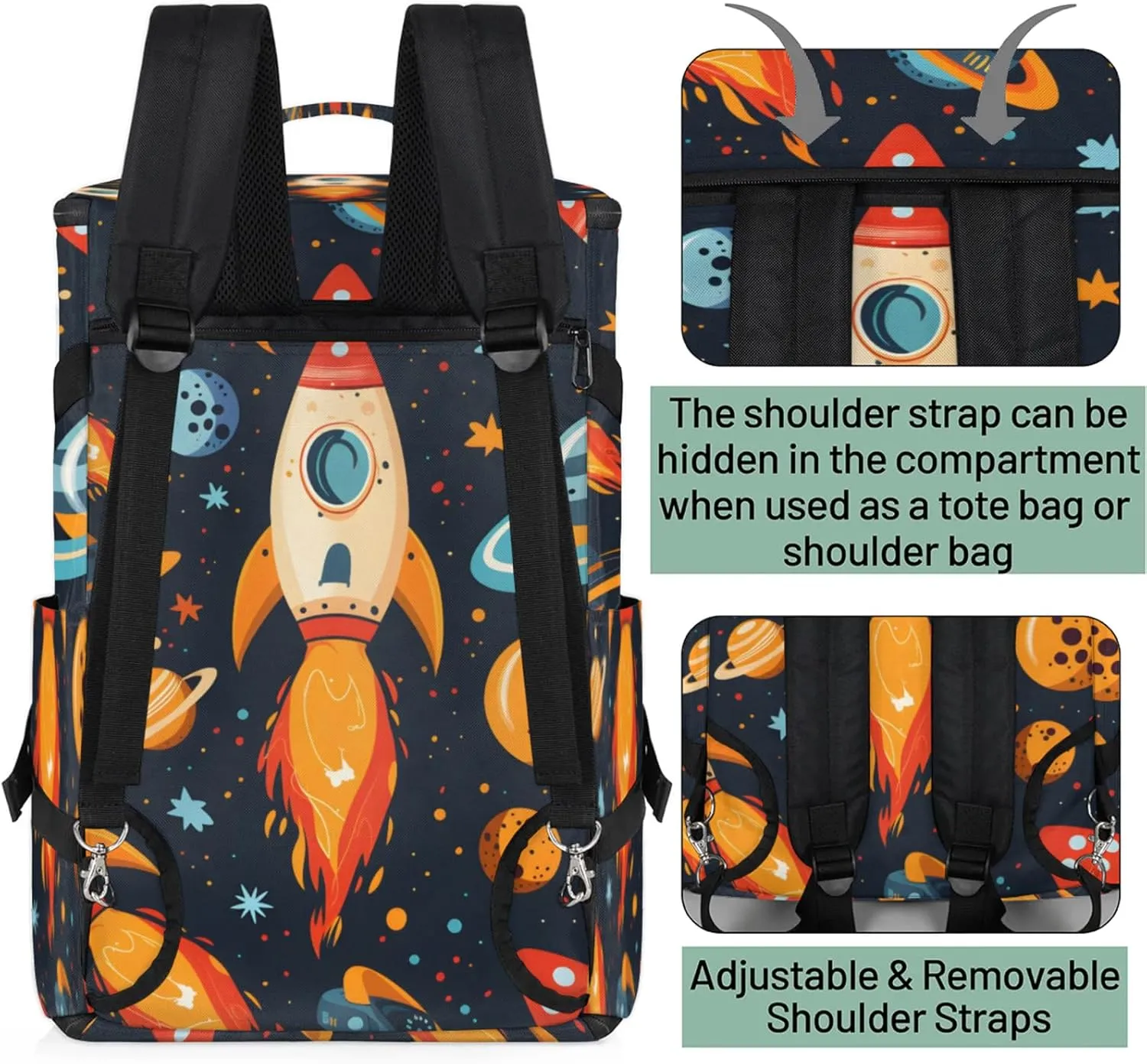 Tactical Sports Duffle Bag for Travel Waterproof Gym Bag with Shoe Compartment 48L Carry On Luggage for Men & Women 3-in-1 Durable Travel Luggage Space Rocket Launch