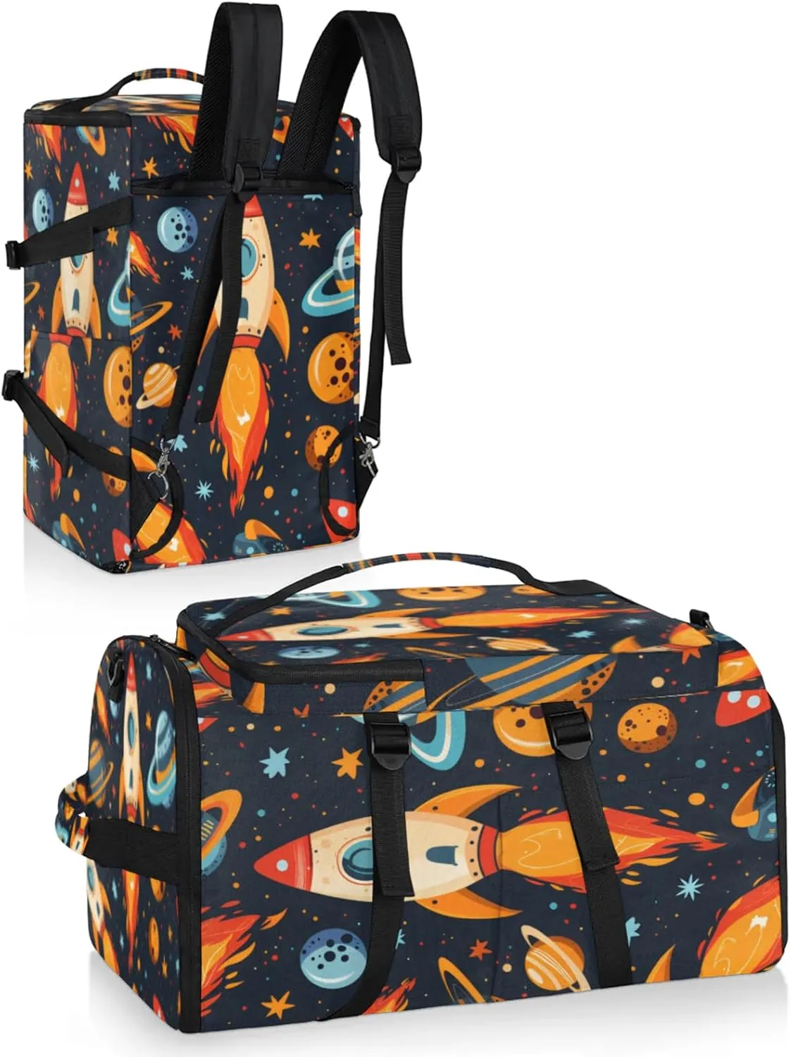 Tactical Sports Duffle Bag for Travel Waterproof Gym Bag with Shoe Compartment 48L Carry On Luggage for Men & Women 3-in-1 Durable Travel Luggage Space Rocket Launch