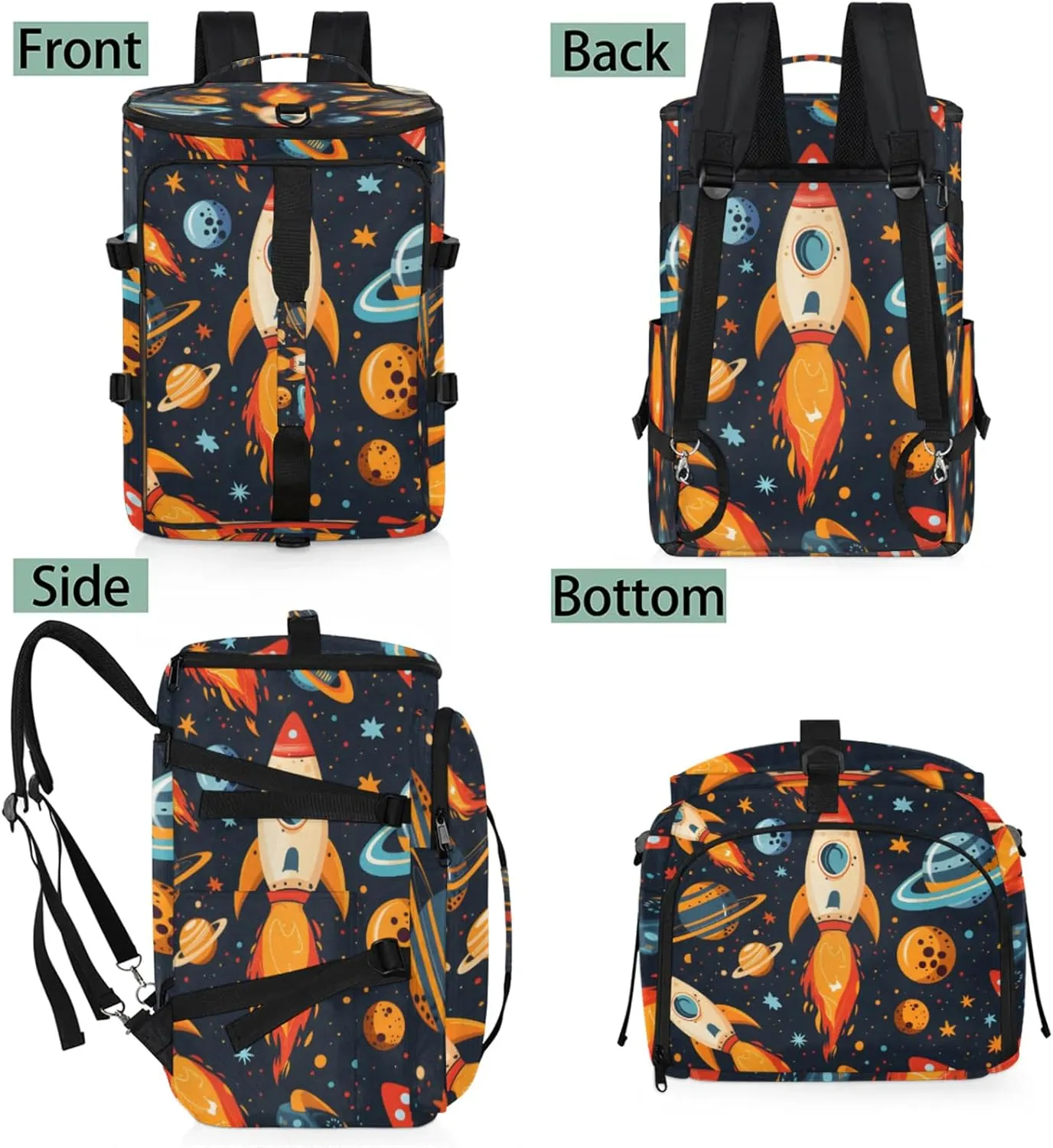 Tactical Sports Duffle Bag for Travel Waterproof Gym Bag with Shoe Compartment 48L Carry On Luggage for Men & Women 3-in-1 Durable Travel Luggage Space Rocket Launch