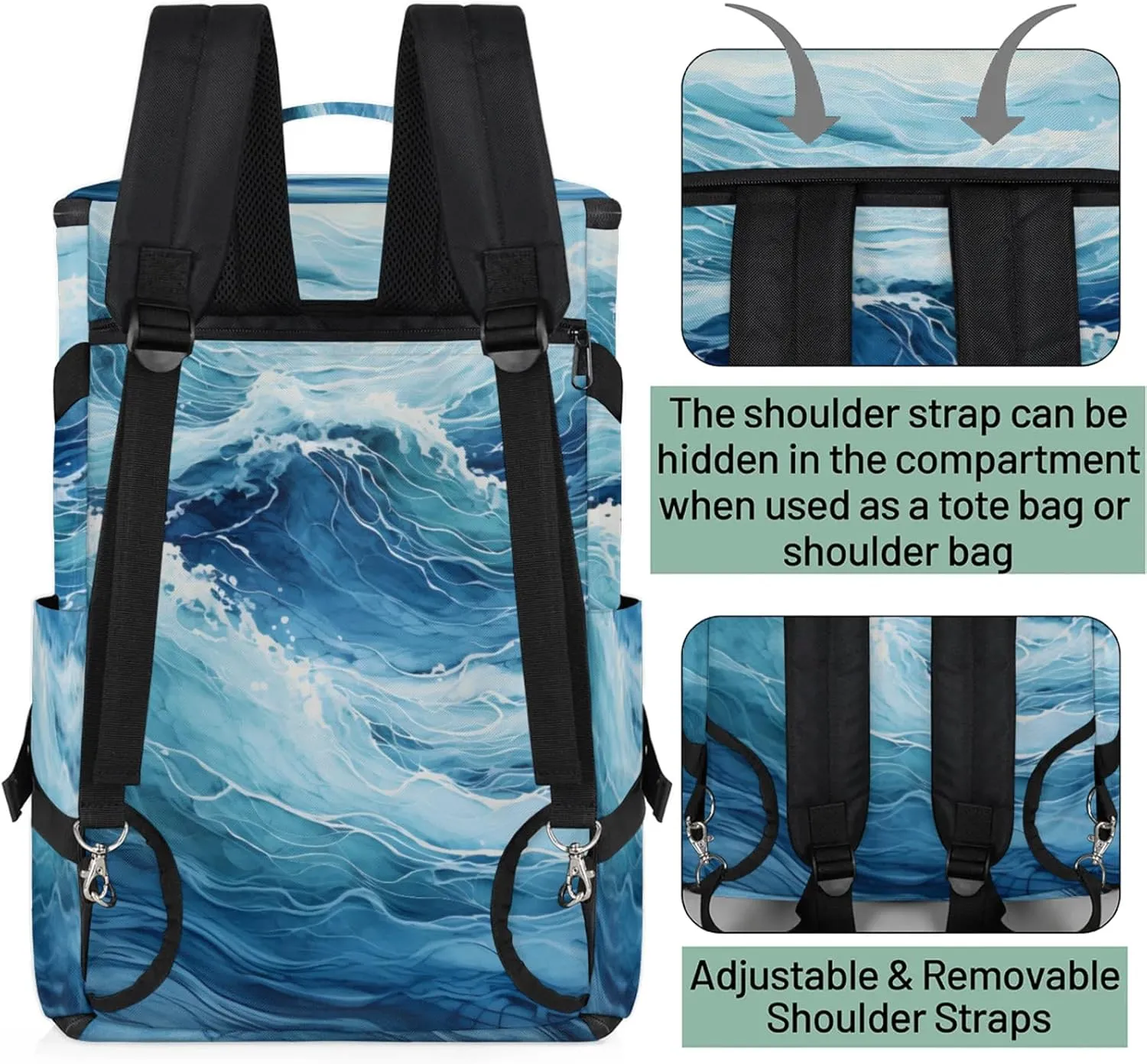 Tactical Sports Duffle Bag for Travel Waterproof Gym Bag with Shoe Compartment 48L Carry On Luggage for Men & Women 3-in-1 Durable Travel Luggage Waves Sea Turbulent