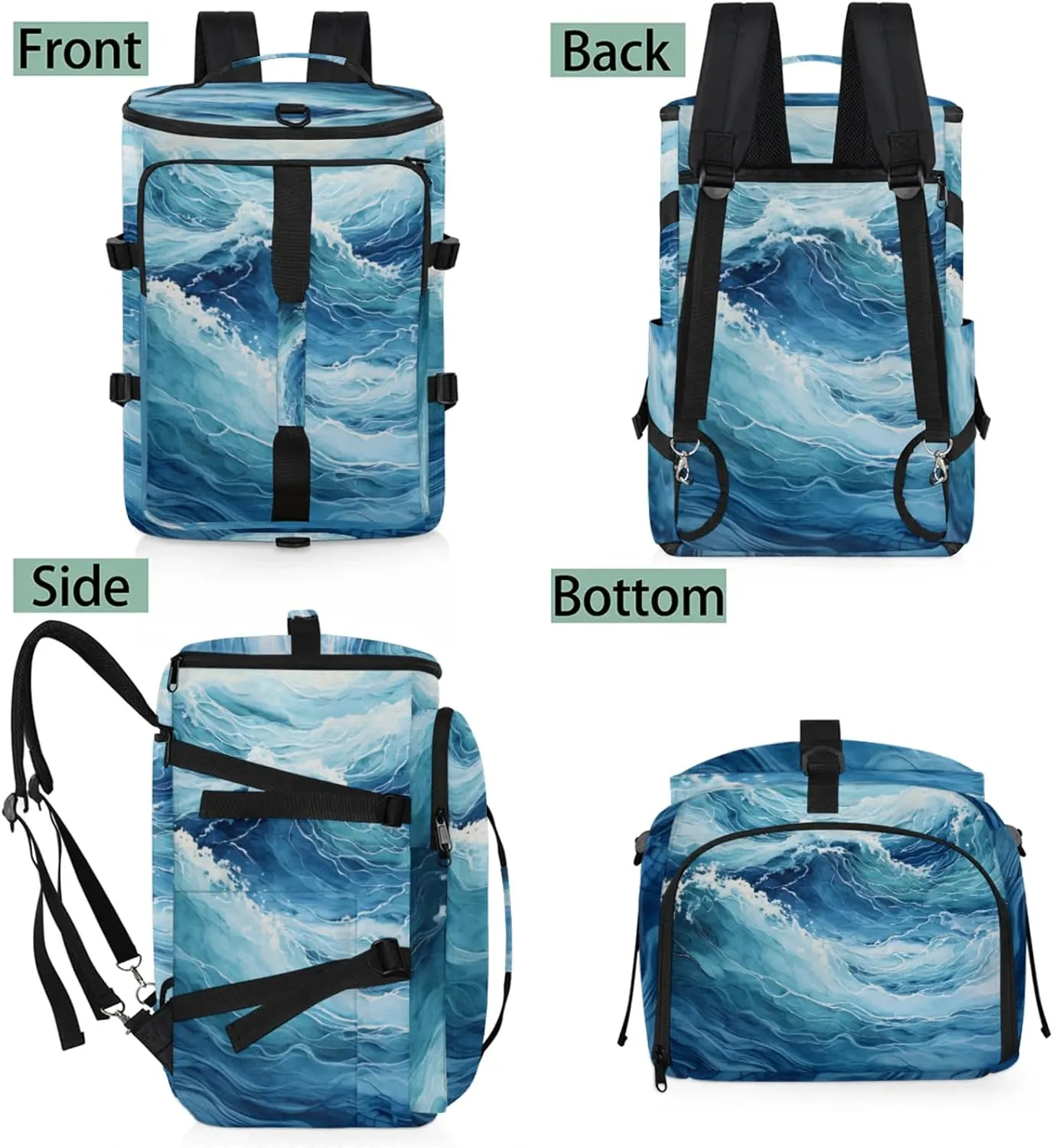 Tactical Sports Duffle Bag for Travel Waterproof Gym Bag with Shoe Compartment 48L Carry On Luggage for Men & Women 3-in-1 Durable Travel Luggage Waves Sea Turbulent