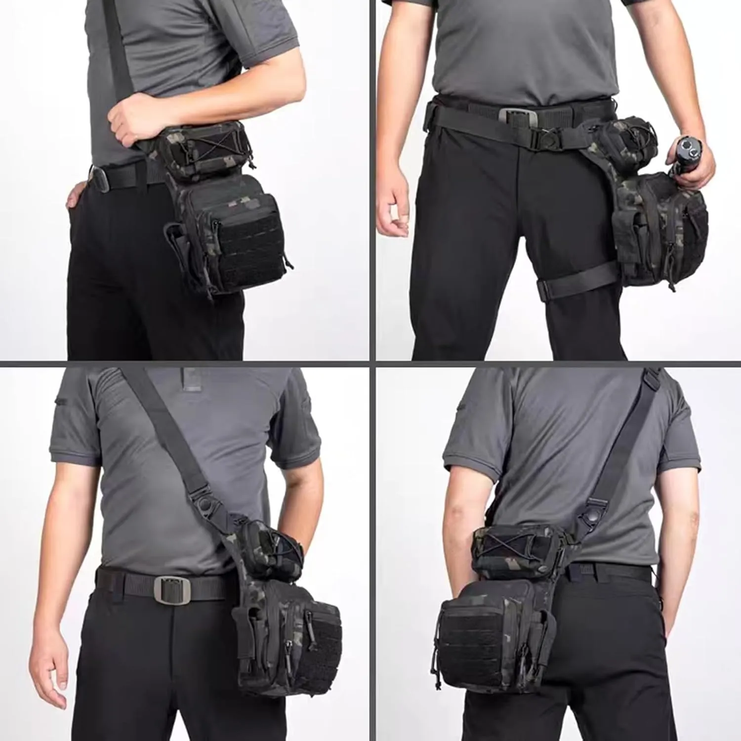 Tactical Thigh Drop Leg Bag - Black Military Fashionable Nylon Fanny Bag With Waist Strap - For Men And Women - Waterproof