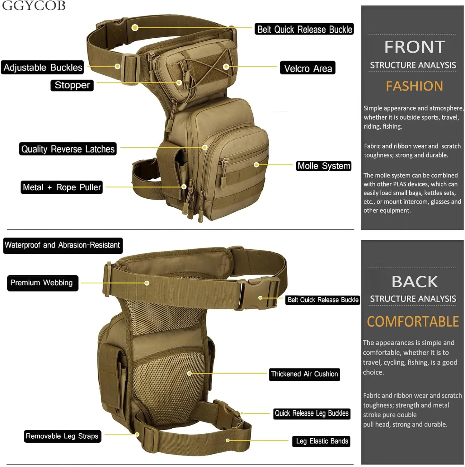 Tactical Thigh Drop Leg Bag - Black Military Fashionable Nylon Fanny Bag With Waist Strap - For Men And Women - Waterproof
