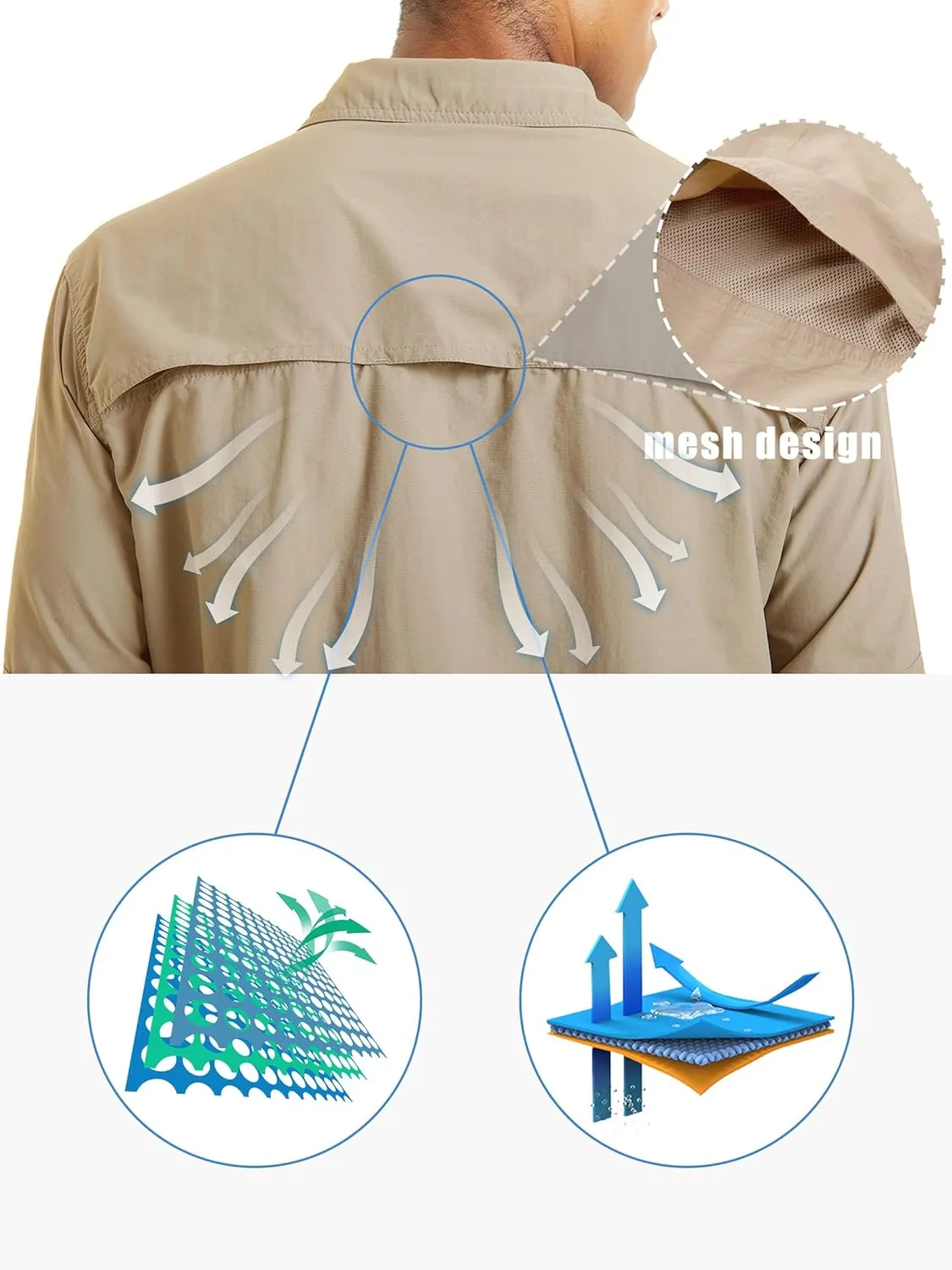 TACVASEN Fishing Shirt for Men, Long Sleeve Shirt Quick Dry Fit, Tactical Shirt Button Up, Work Shirt Lightweight Safari