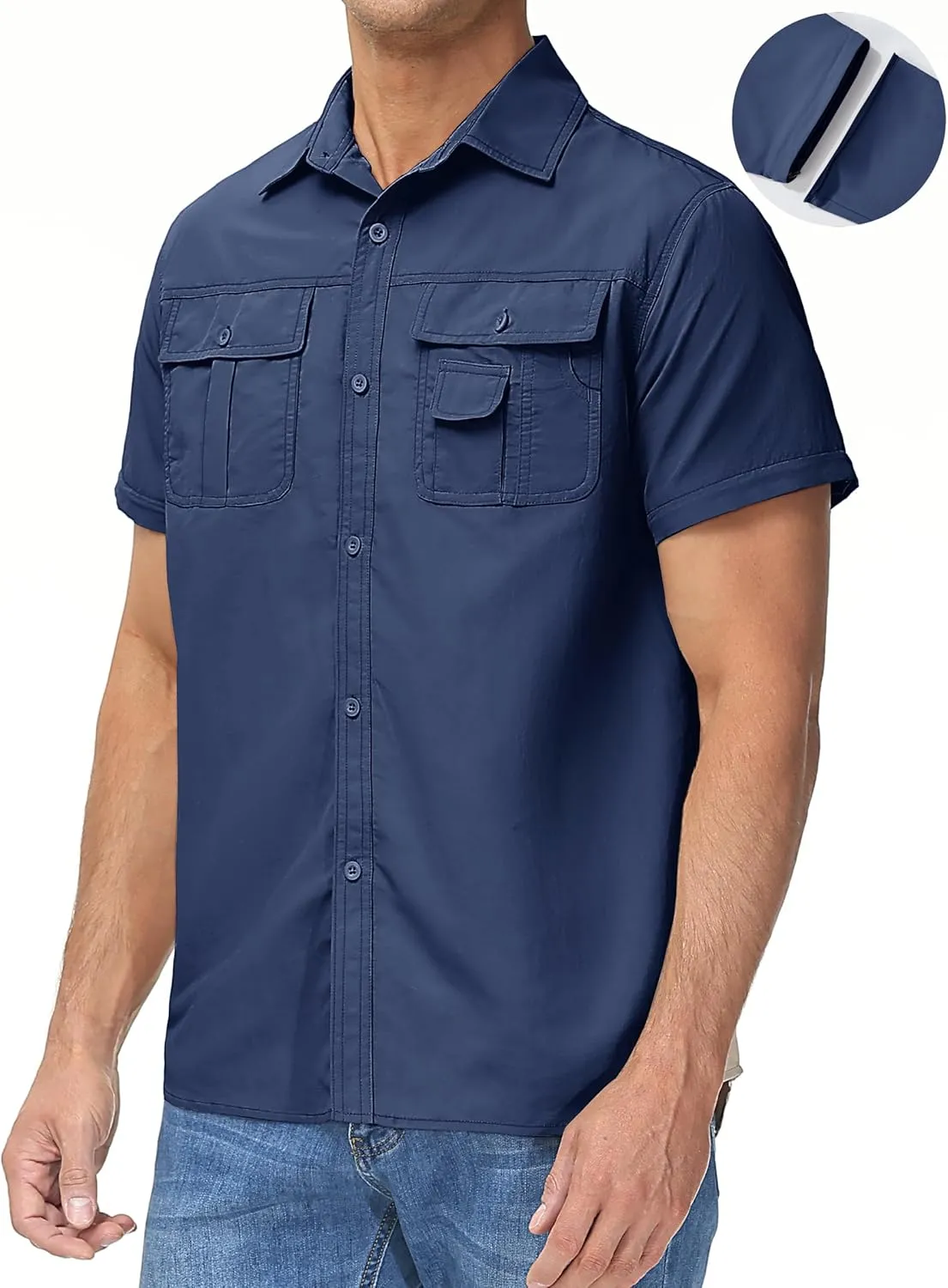 TACVASEN Men's Breathable Quick Dry Solid Convertible Long Sleeve Shirt Fishing Hiking Safari