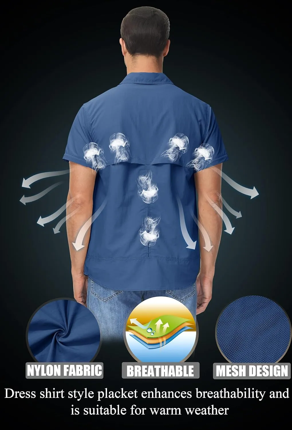 TACVASEN Men's Breathable Quick Dry Solid Convertible Long Sleeve Shirt Fishing Hiking Safari