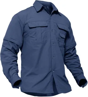 TACVASEN Men's Breathable Quick Dry Solid Convertible Long Sleeve Shirt Fishing Hiking Safari