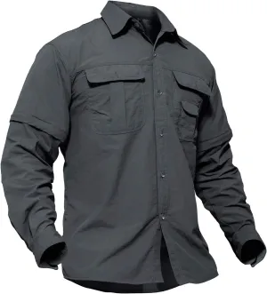 TACVASEN Men's Convertible Long Sleeve Fishing Shirts Quick Dry Button Up Tactical Shirts for Work Safari Hiking