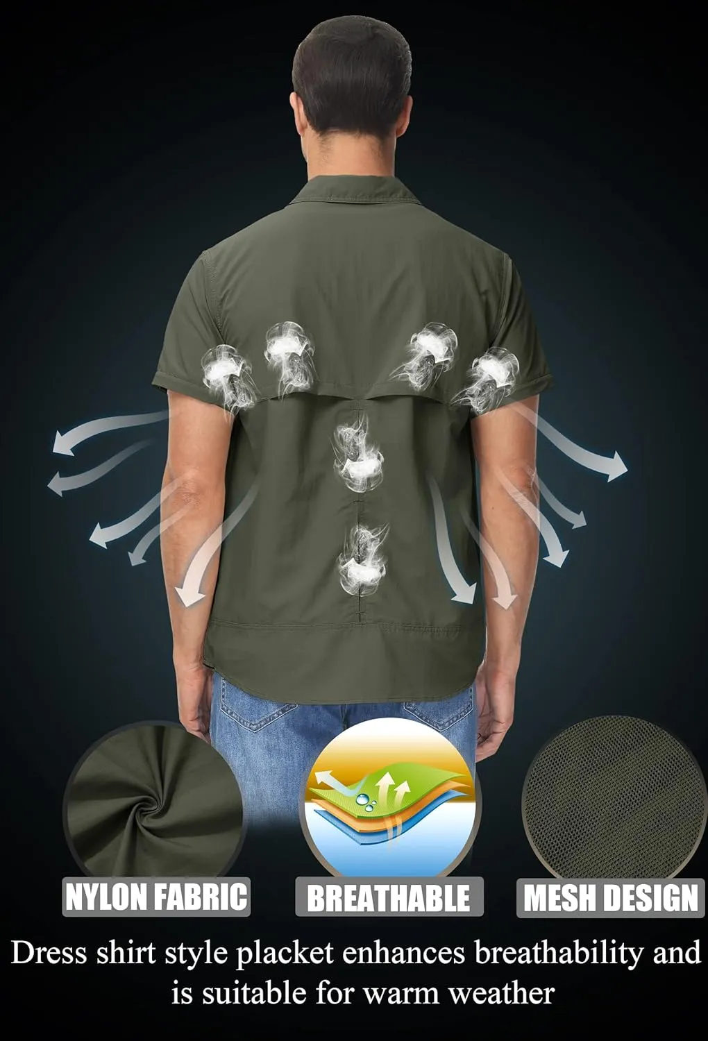TACVASEN Men's Convertible Long Sleeve Fishing Shirts Quick Dry Button Up Tactical Shirts for Work Safari Hiking
