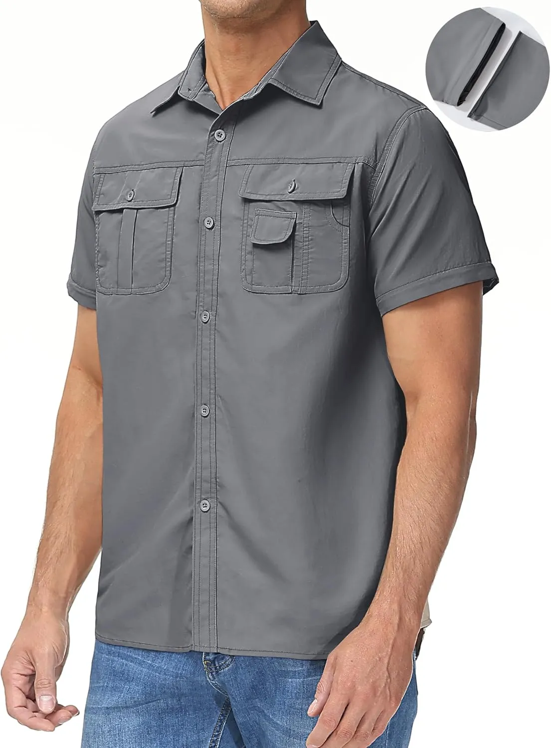 TACVASEN Men's Convertible Long Sleeve Fishing Shirts Quick Dry Button Up Tactical Shirts for Work Safari Hiking