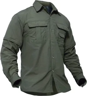 TACVASEN Men's Convertible Long Sleeve Fishing Shirts Quick Dry Button Up Tactical Shirts for Work Safari Hiking