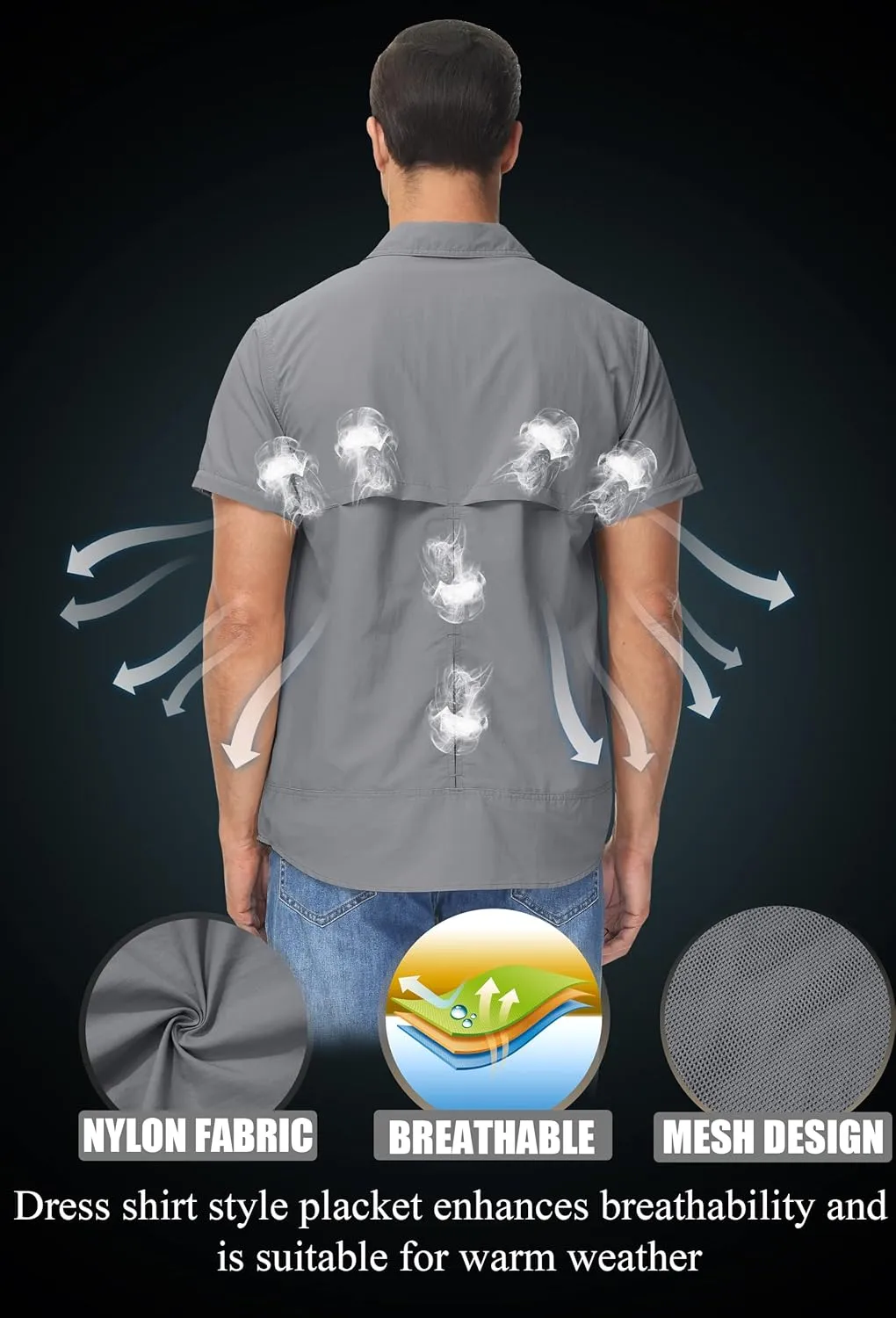 TACVASEN Men's Convertible Long Sleeve Fishing Shirts Quick Dry Button Up Tactical Shirts for Work Safari Hiking