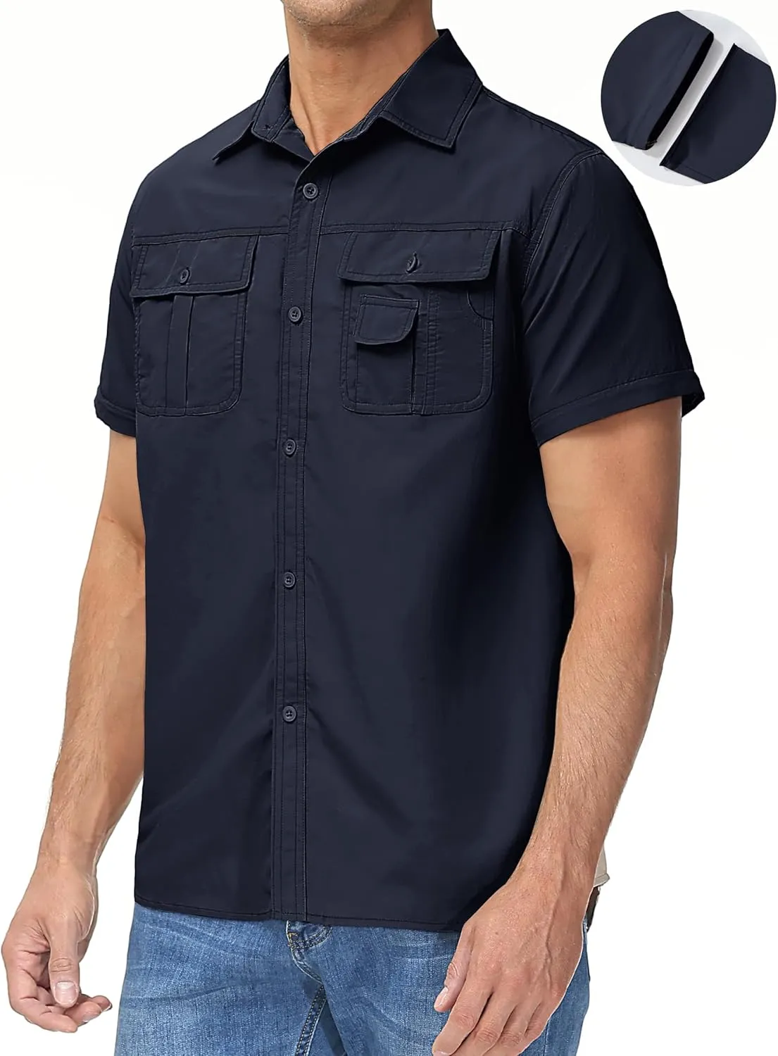 TACVASEN Men's Convertible Long Sleeve Fishing Shirts Quick Dry Button Up Tactical Shirts for Work Safari Hiking
