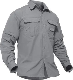 TACVASEN Men's Convertible Long Sleeve Fishing Shirts Quick Dry Button Up Tactical Shirts for Work Safari Hiking