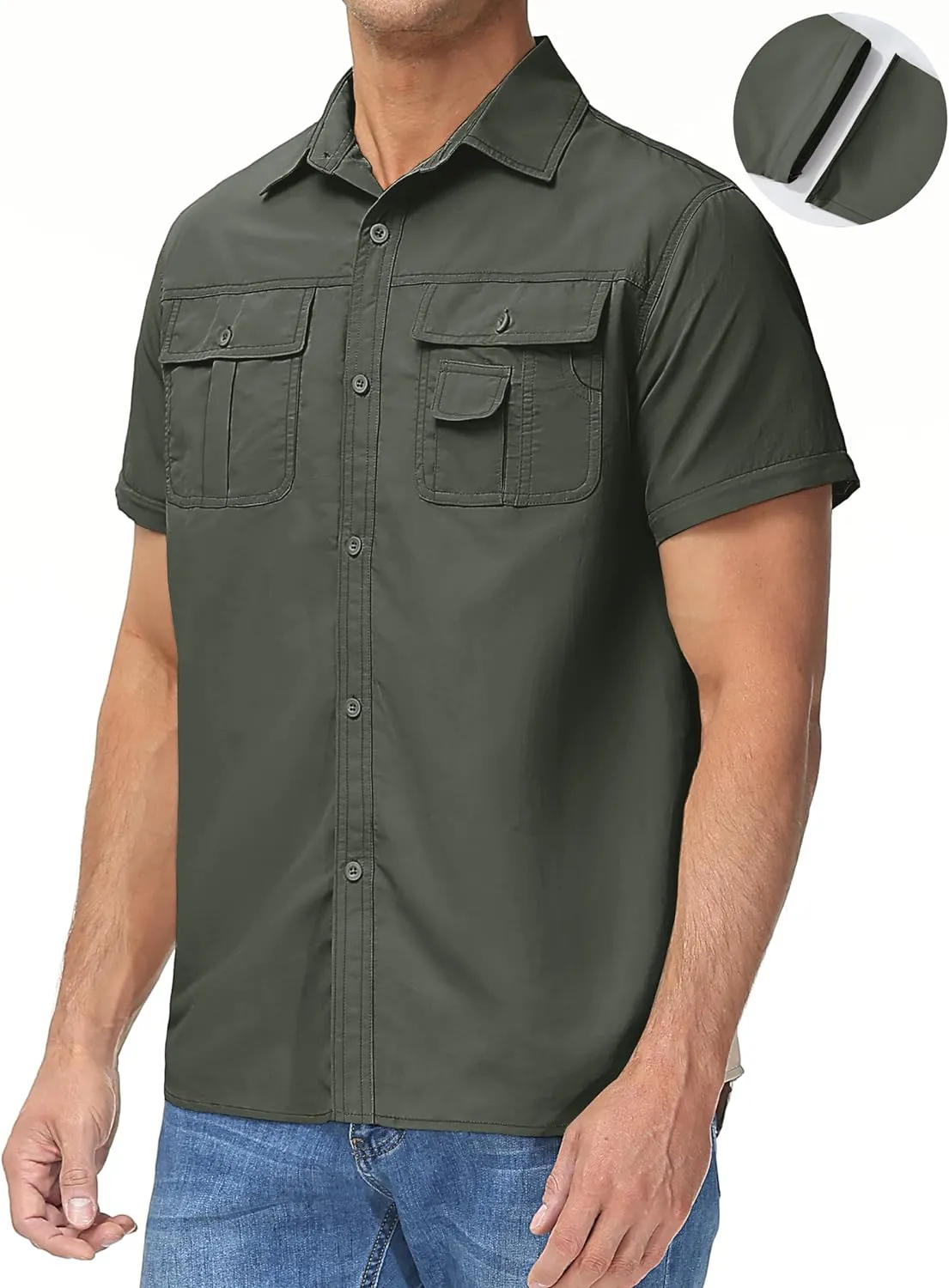 TACVASEN Men's Convertible Long Sleeve Fishing Shirts Quick Dry Button Up Tactical Shirts for Work Safari Hiking