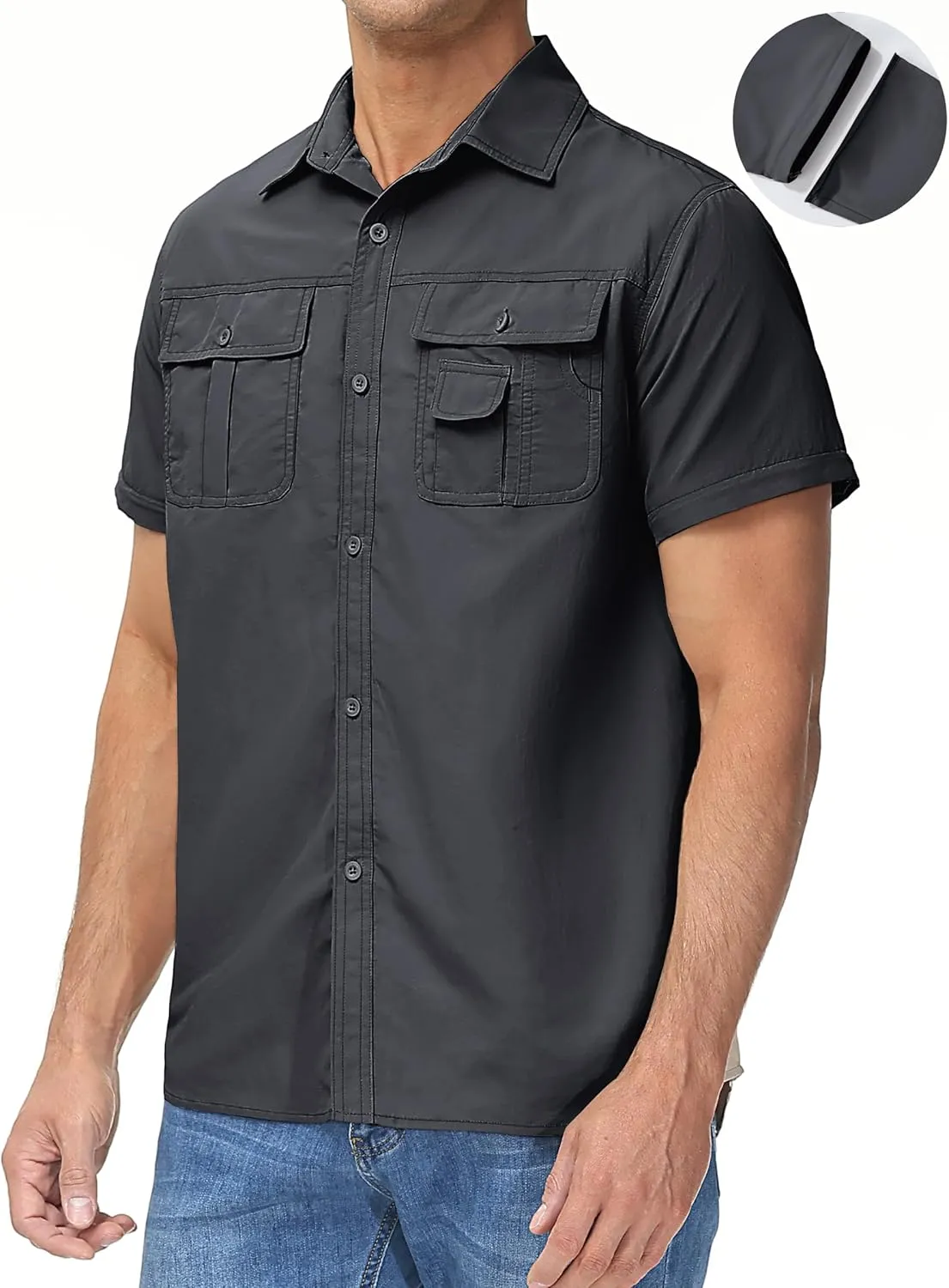 TACVASEN Men's Convertible Long Sleeve Fishing Shirts Quick Dry Button Up Tactical Shirts for Work Safari Hiking