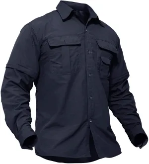 TACVASEN Men's Convertible Long Sleeve Fishing Shirts Quick Dry Button Up Tactical Shirts for Work Safari Hiking