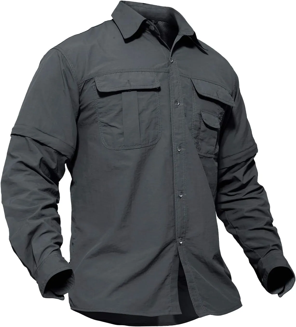 TACVASEN Men's Convertible Long Sleeve Fishing Shirts Quick Dry Button Up Tactical Shirts for Work Safari Hiking