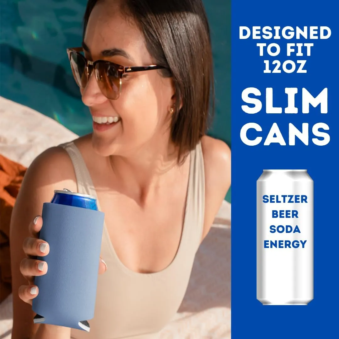 TahoeBay Slim Can Coolers (12-Pack) Blank Neoprene Beer Sleeves (Steel Blue)