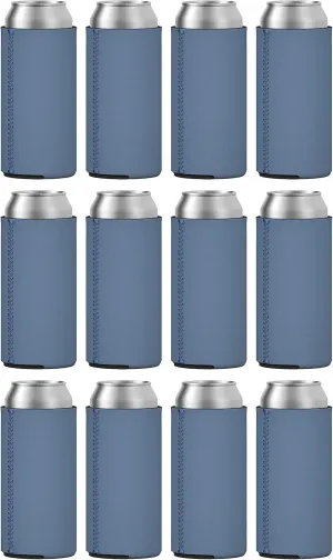 TahoeBay Slim Can Coolers (12-Pack) Blank Neoprene Beer Sleeves (Steel Blue)
