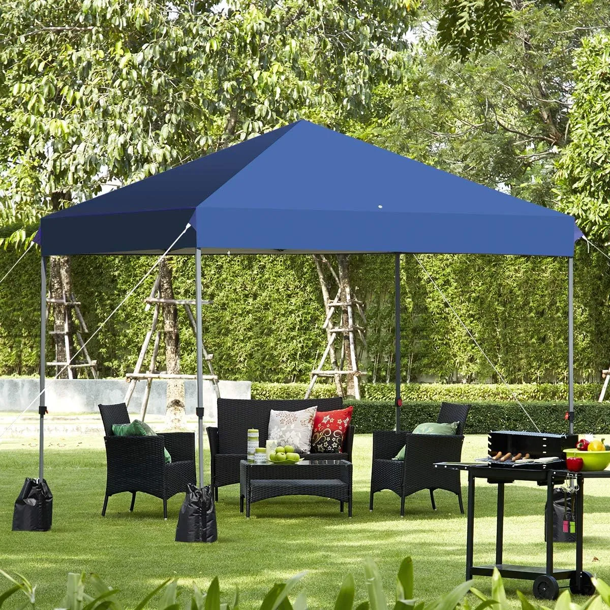 Tangkula 8x8 Ft Pop Up Canopy, Straight Leg Instant Tent Shelter with Wheeled Bag, 4 Sand Bags, 8 Stakes, 4 Ropes, Outdoor Canopy Tent for Camping, Beach, Backyard (Blue)