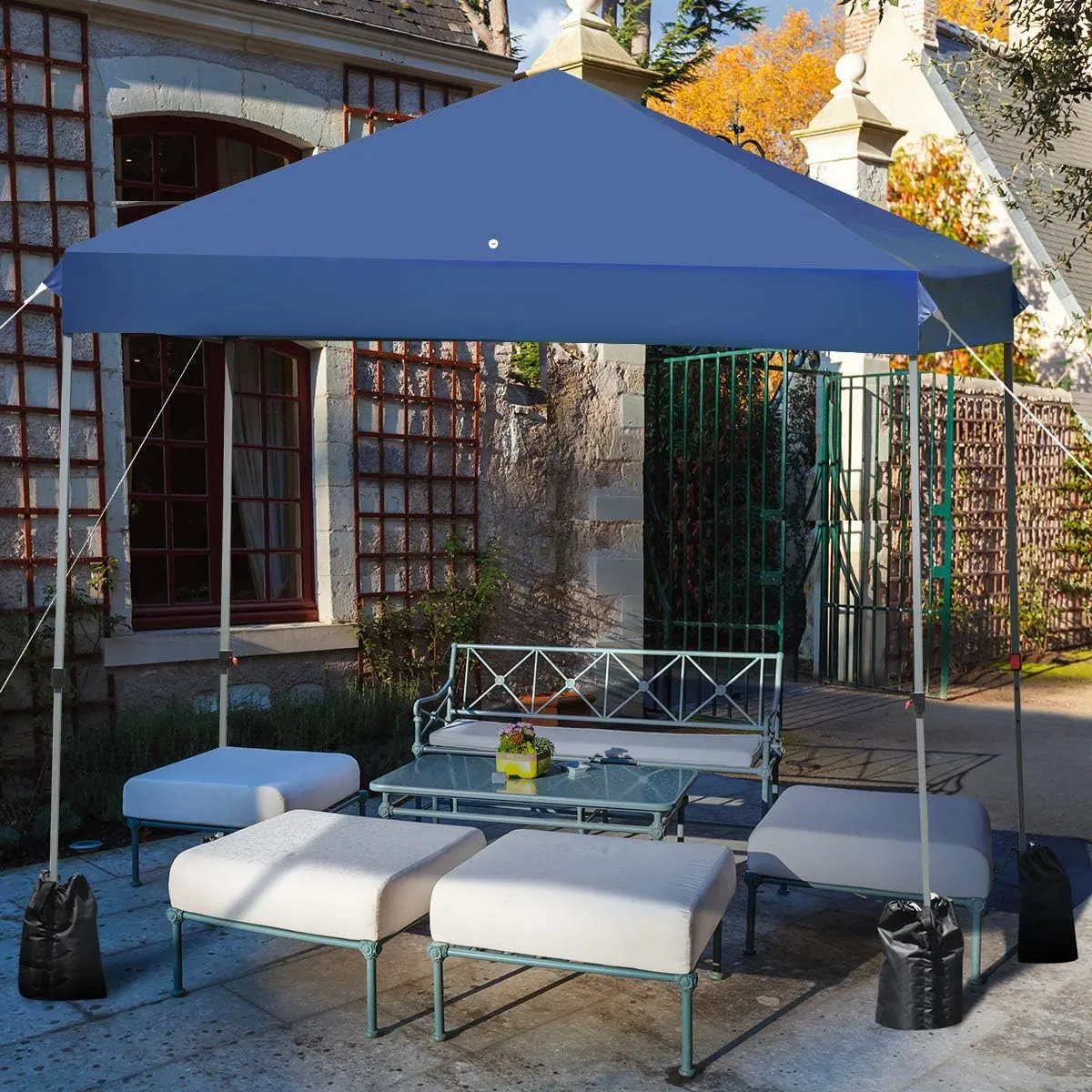 Tangkula 8x8 Ft Pop Up Canopy, Straight Leg Instant Tent Shelter with Wheeled Bag, 4 Sand Bags, 8 Stakes, 4 Ropes, Outdoor Canopy Tent for Camping, Beach, Backyard (Blue)