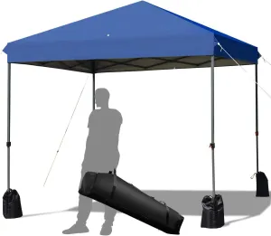 Tangkula 8x8 Ft Pop Up Canopy, Straight Leg Instant Tent Shelter with Wheeled Bag, 4 Sand Bags, 8 Stakes, 4 Ropes, Outdoor Canopy Tent for Camping, Beach, Backyard (Blue)