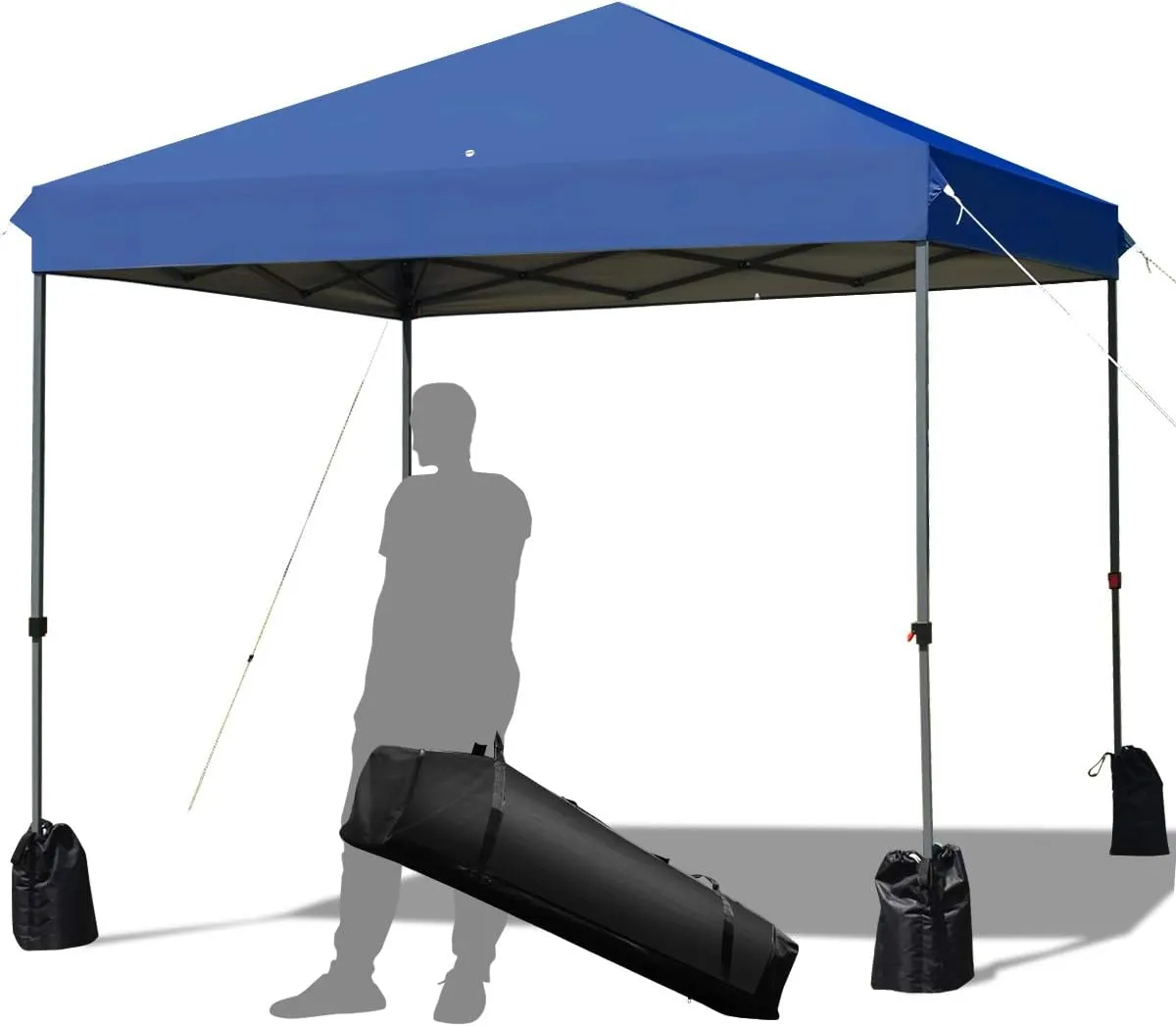 Tangkula 8x8 Ft Pop Up Canopy, Straight Leg Instant Tent Shelter with Wheeled Bag, 4 Sand Bags, 8 Stakes, 4 Ropes, Outdoor Canopy Tent for Camping, Beach, Backyard (Blue)