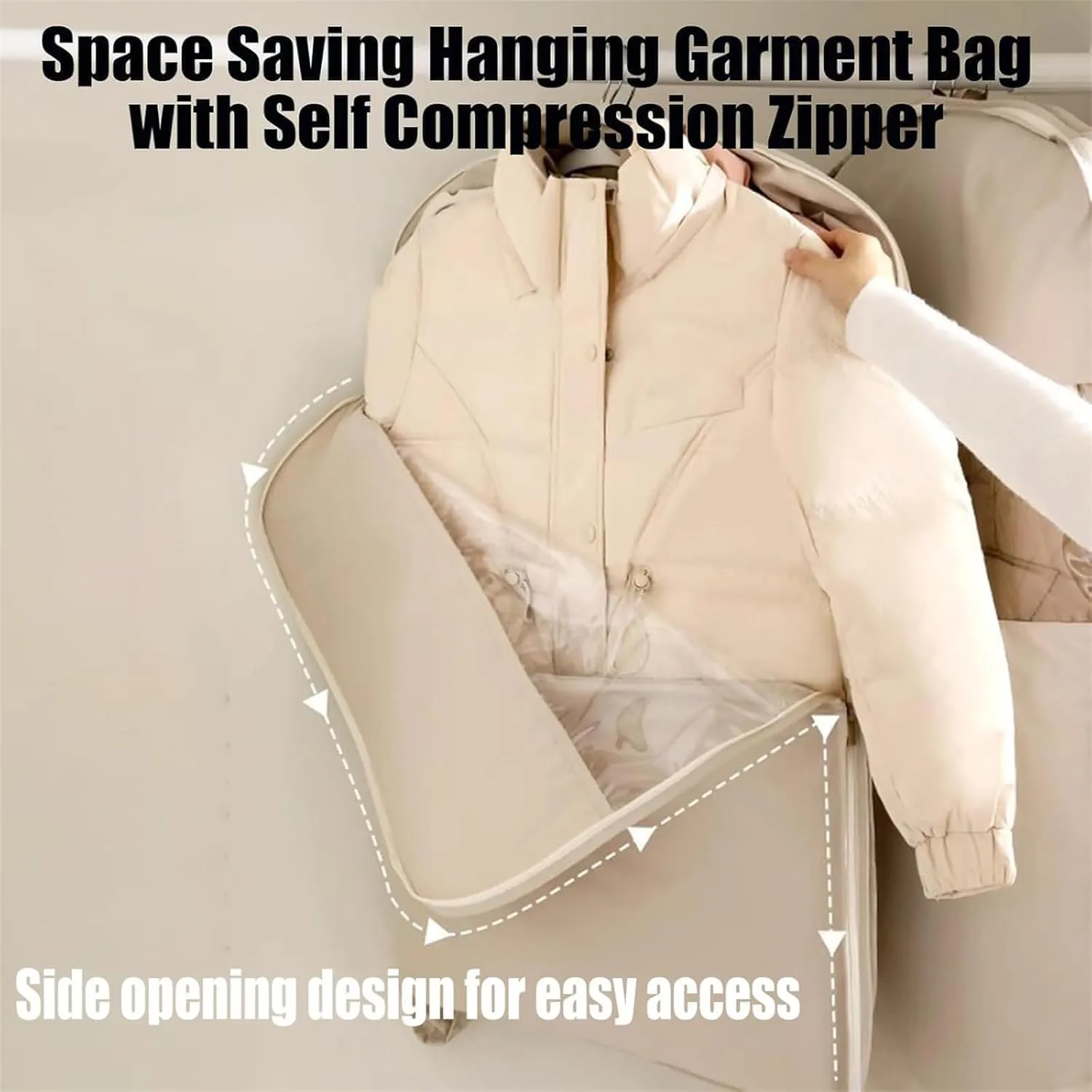 Taprinferior Hanging Garment Bag, Tap Interior Garment Bag, 2025 Space Saving Hanging Garment with Self Compression Zipper, Dust Cover Clothes Bags for down Coat (Pink, M)