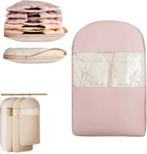 Taprinferior Hanging Garment Bag, Tap Interior Garment Bag, 2025 Space Saving Hanging Garment with Self Compression Zipper, Dust Cover Clothes Bags for down Coat (Pink, M)
