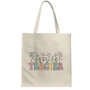 Teacher Gift Ideas for Educators Teacher Appreciation Natural White Multicolor Canvas Tote Bag