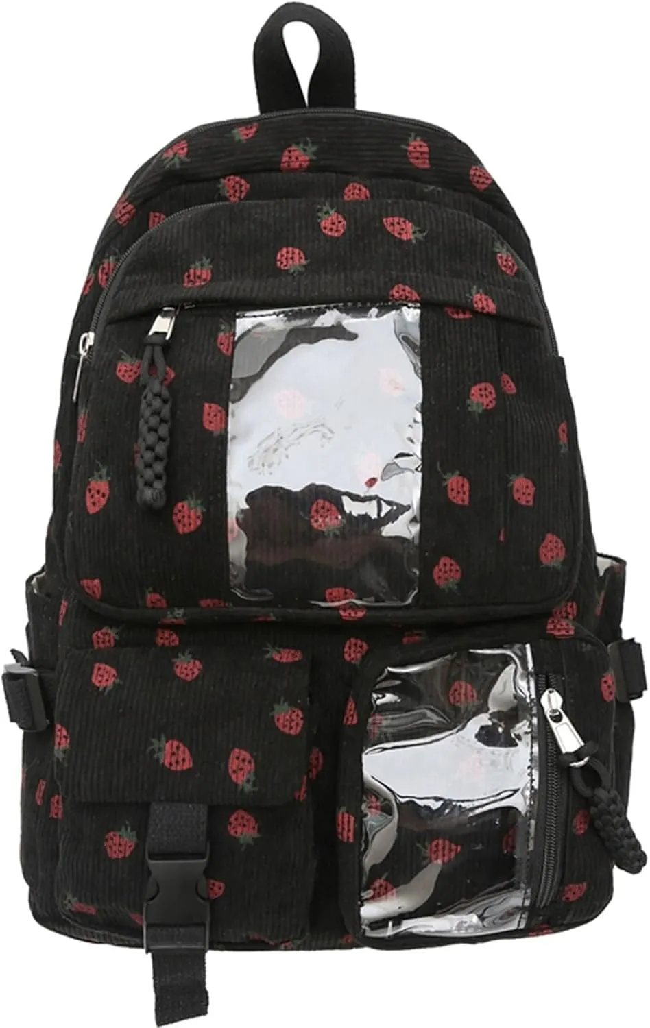 Teclado Kawaii Backpack Strawberry Pattern Casual Messenger Bag Corduroy Crossbody Bag Chic Shoulder Bag Travel Daypacks
