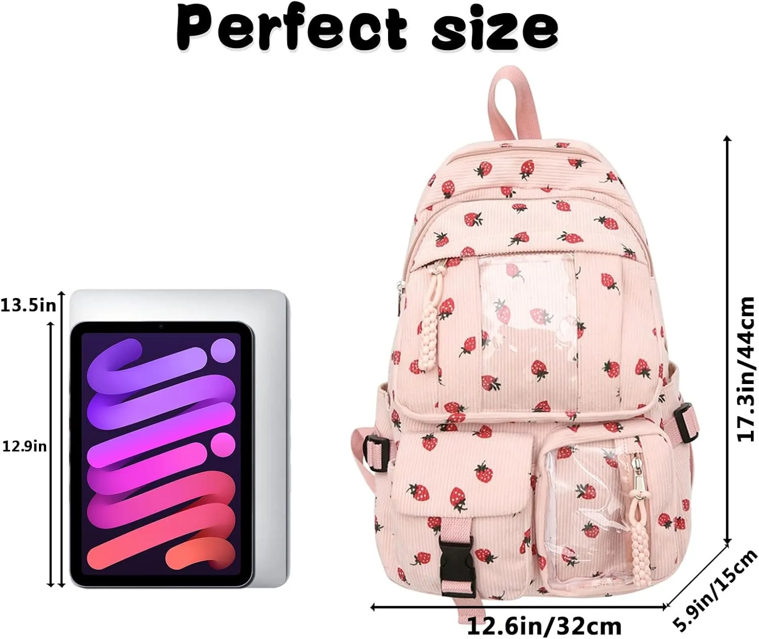 Teclado Kawaii Backpack Strawberry Pattern Casual Messenger Bag Corduroy Crossbody Bag Chic Shoulder Bag Travel Daypacks