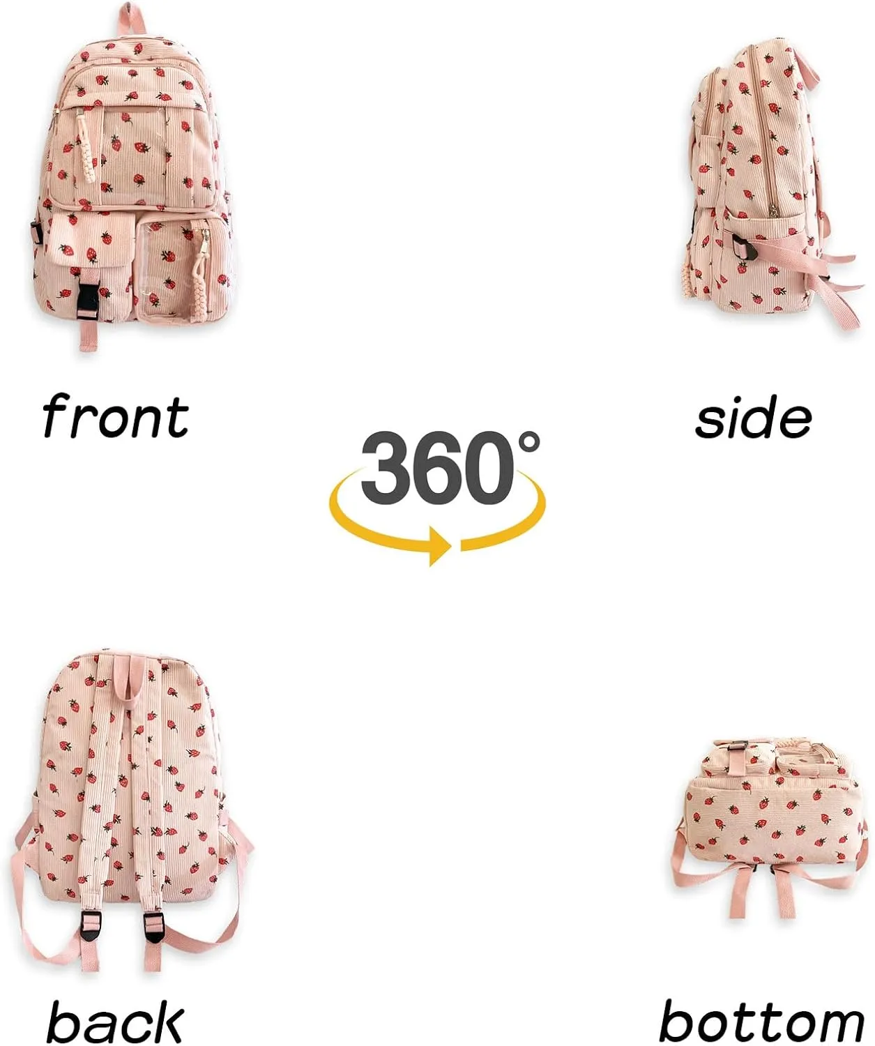 Teclado Kawaii Backpack Strawberry Pattern Casual Messenger Bag Corduroy Crossbody Bag Chic Shoulder Bag Travel Daypacks