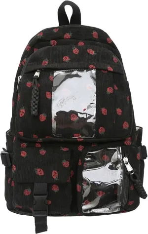 Teclado Kawaii Backpack Strawberry Pattern Casual Messenger Bag Corduroy Crossbody Bag Chic Shoulder Bag Travel Daypacks