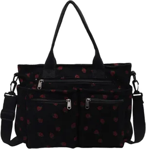 Teclado Kawaii Backpack Strawberry Pattern Casual Messenger Bag Corduroy Crossbody Bag Chic Shoulder Bag Travel Daypacks