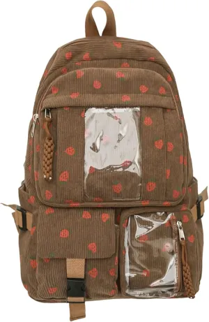 Teclado Kawaii Backpack Strawberry Pattern Casual Messenger Bag Corduroy Crossbody Bag Chic Shoulder Bag Travel Daypacks