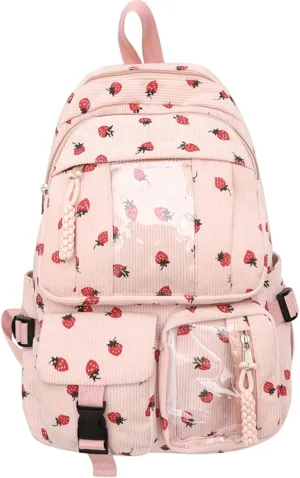 Teclado Kawaii Backpack Strawberry Pattern Casual Messenger Bag Corduroy Crossbody Bag Chic Shoulder Bag Travel Daypacks