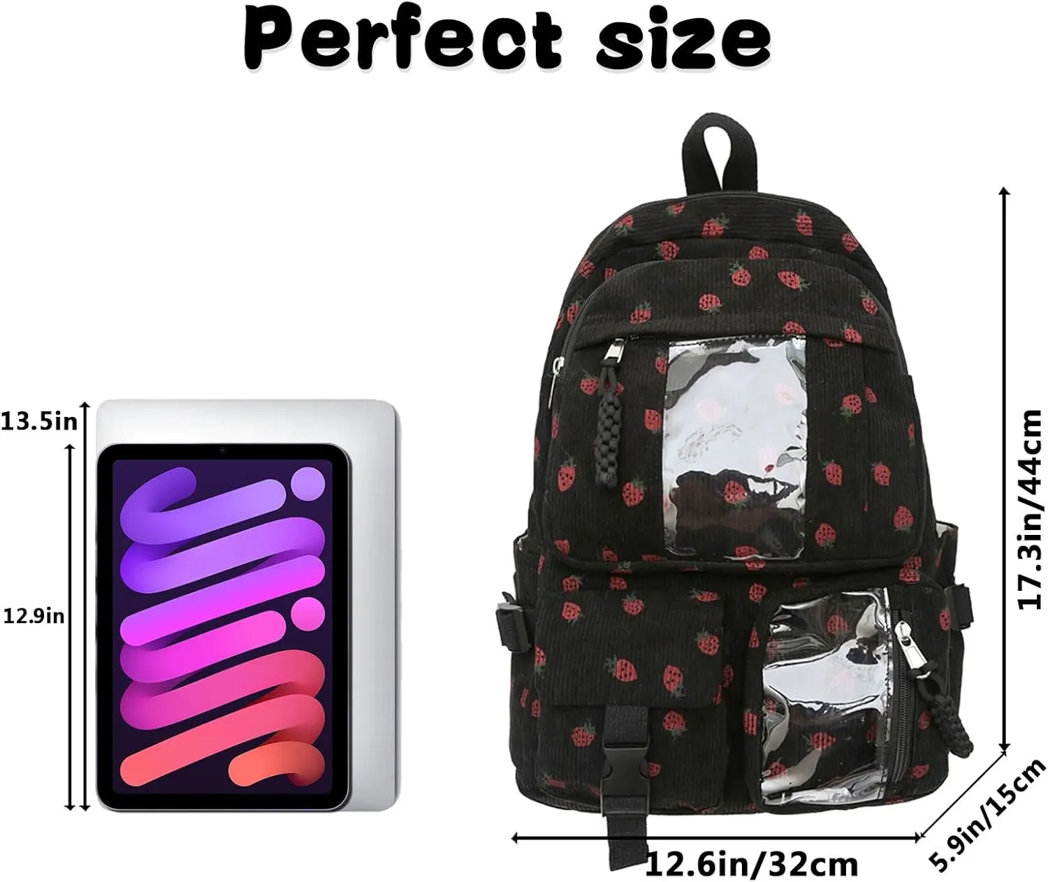 Teclado Kawaii Backpack Strawberry Pattern Casual Messenger Bag Corduroy Crossbody Bag Chic Shoulder Bag Travel Daypacks