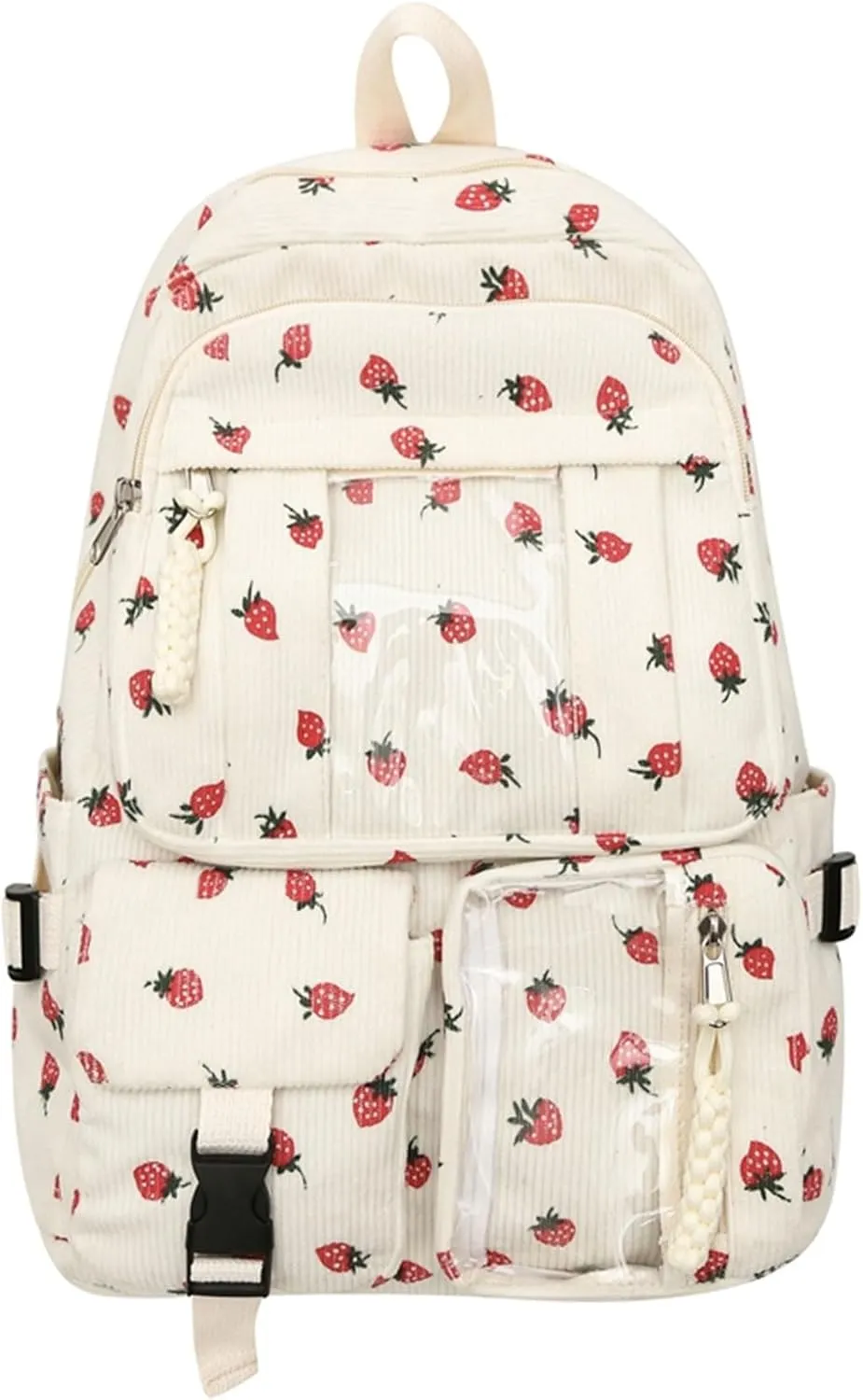 Teclado Kawaii Backpack Strawberry Pattern Casual Messenger Bag Corduroy Crossbody Bag Chic Shoulder Bag Travel Daypacks