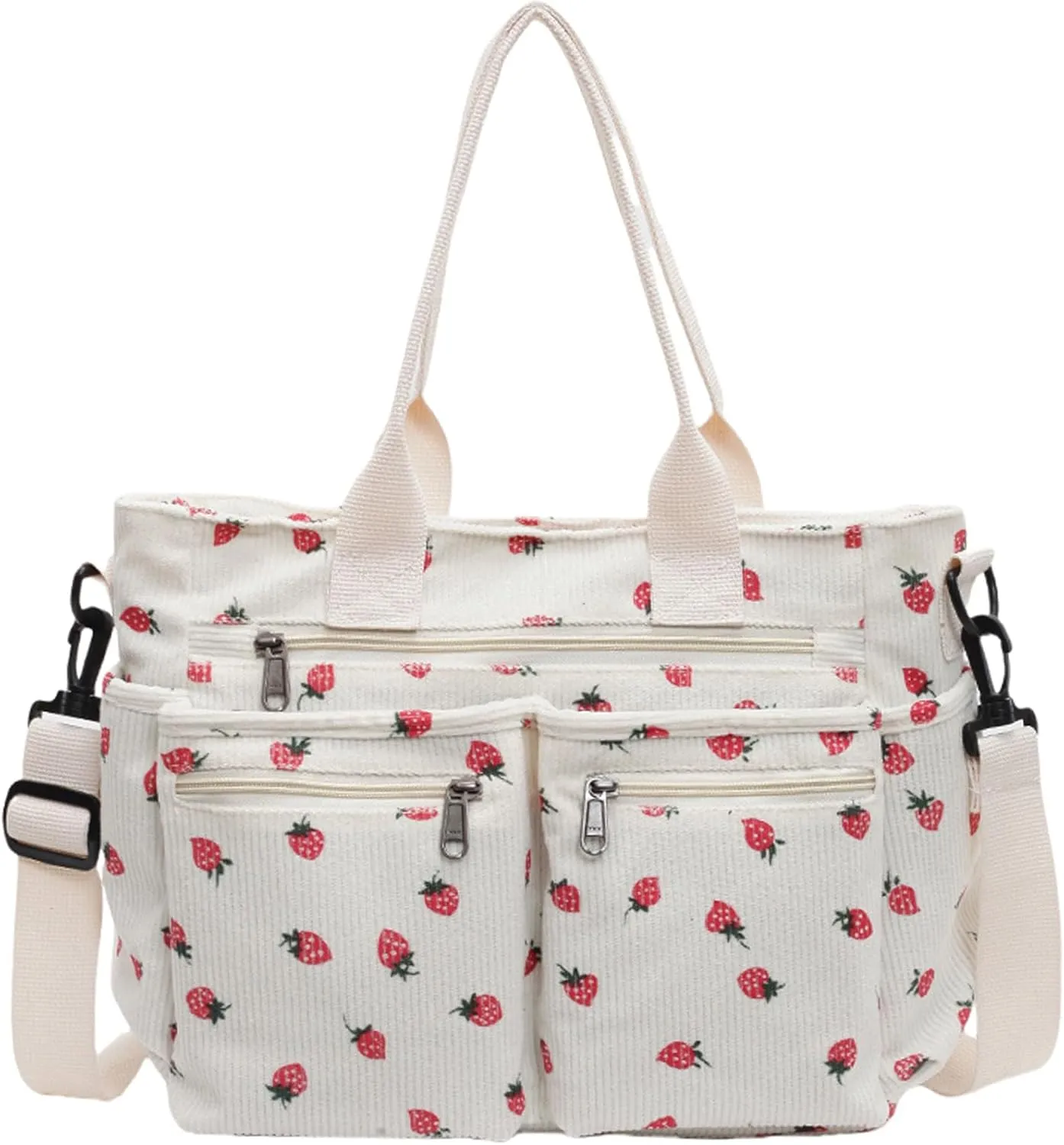 Teclado Kawaii Backpack Strawberry Pattern Casual Messenger Bag Corduroy Crossbody Bag Chic Shoulder Bag Travel Daypacks