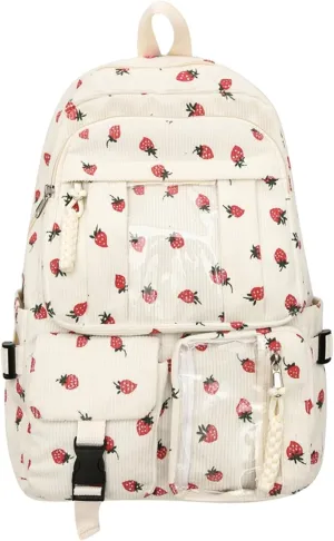 Teclado Kawaii Backpack Strawberry Pattern Casual Messenger Bag Corduroy Crossbody Bag Chic Shoulder Bag Travel Daypacks