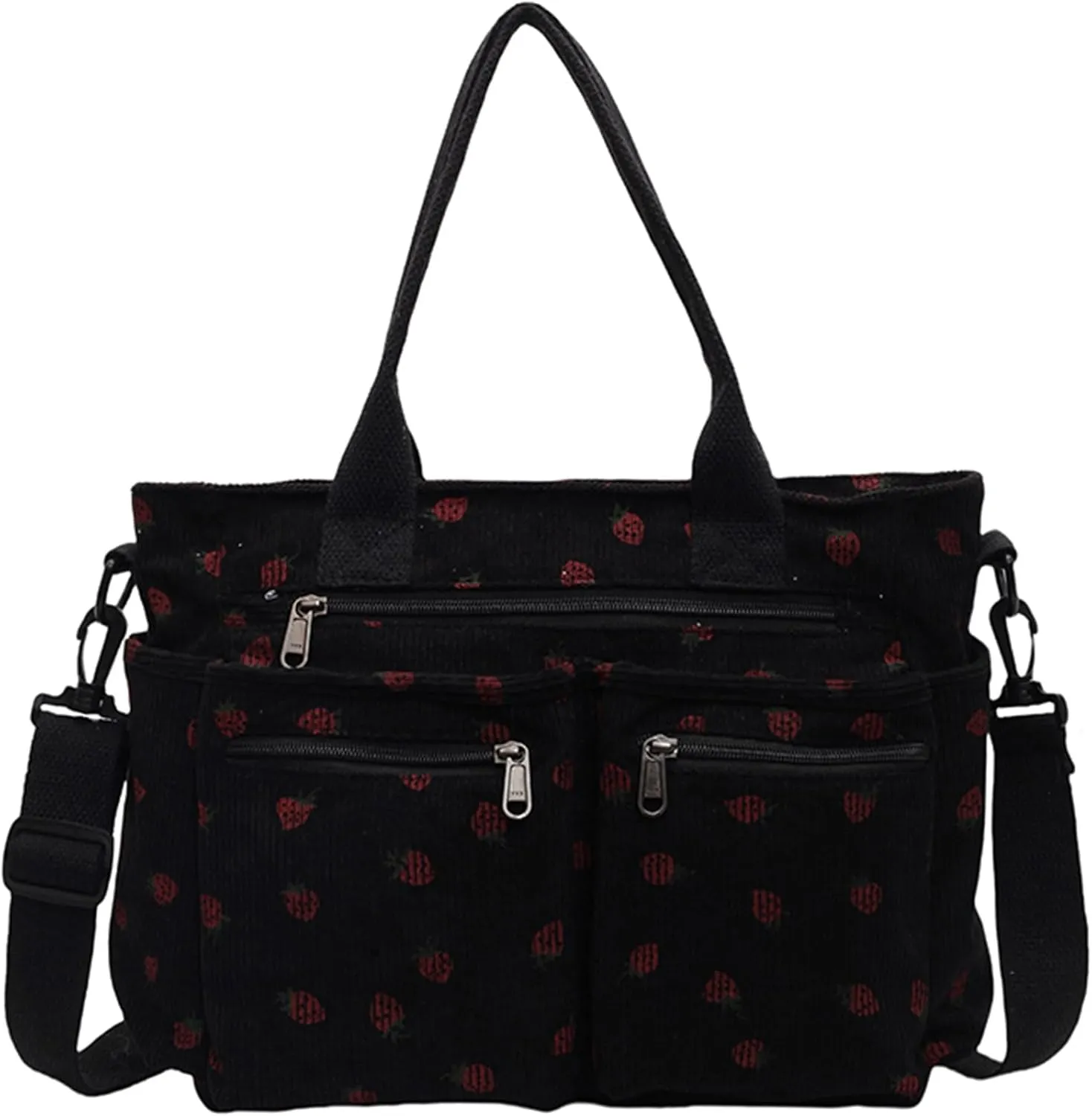 Teclado Kawaii Backpack Strawberry Pattern Casual Messenger Bag Corduroy Crossbody Bag Chic Shoulder Bag Travel Daypacks