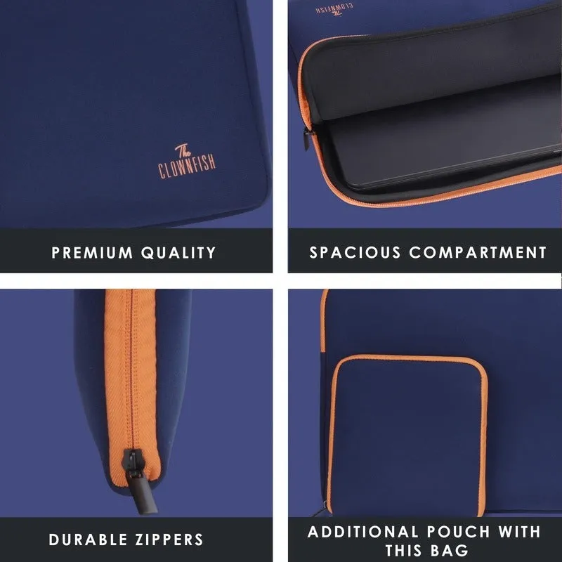 The Clownfish Jawa Series Neoprene Unisex 13 inch Tablet Case Laptop Sleeve Laptop Case Slipcase with Zip Pouch (Navy Blue with Orange Top Piping)