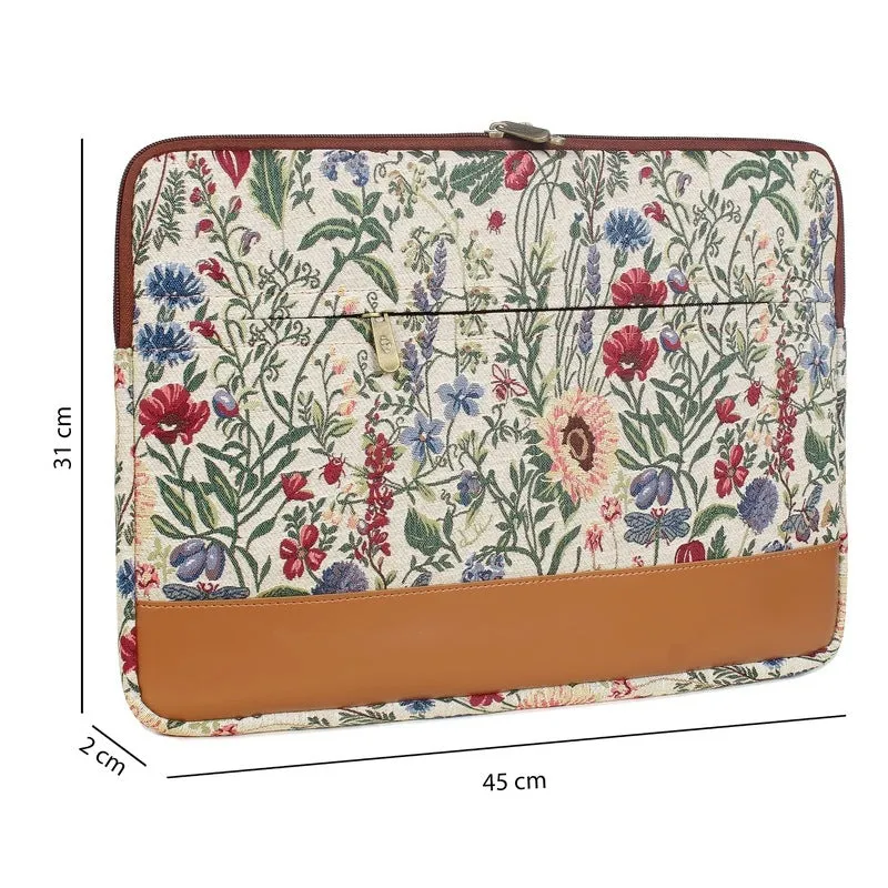 THE CLOWNFISH Python Faux Leather With Tapestry Fabric Unisex 17 Inch Tablet Case Laptop Bag (Flax), Multicolour