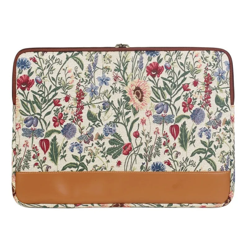 THE CLOWNFISH Python Faux Leather With Tapestry Fabric Unisex 17 Inch Tablet Case Laptop Bag (Flax), Multicolour