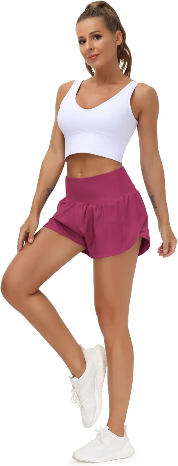 THE GYM PEOPLE Womens High Waisted Running Shorts Quick Dry Athletic Workout Shorts with Mesh Liner Zipper Pockets